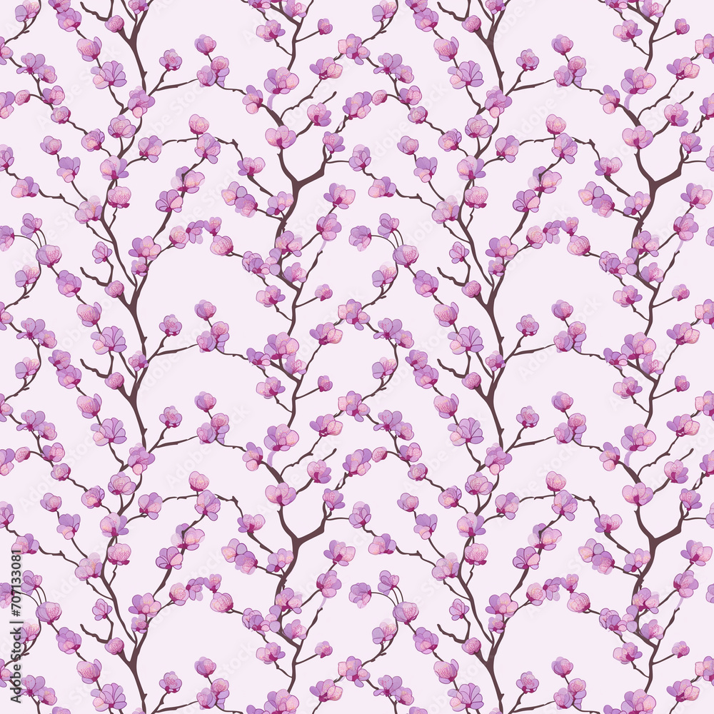 Redbud tree blossoms seamless pattern. Can be used for gift wrapping, wallpaper, background
