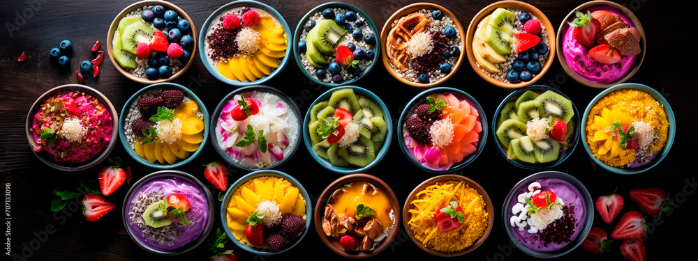 fruit salads top view. fruit salads top view.