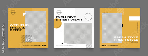 Social media template banner blog street wear fashion sale promotion. fully editable instagram and facebook square post frame puzzle organic sale poster. yellow white black vector background