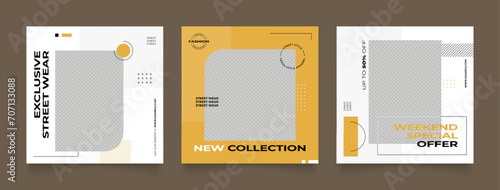 Social media template banner blog street wear fashion sale promotion. fully editable instagram and facebook square post frame puzzle organic sale poster. yellow white black vector background