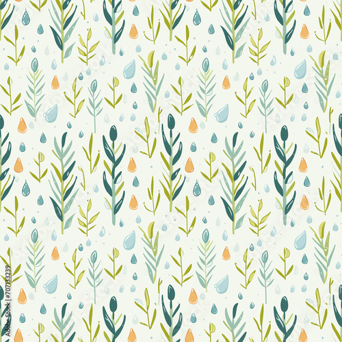 Water droplets on grass seamless pattern. Can be used for gift wrapping, wallpaper, background