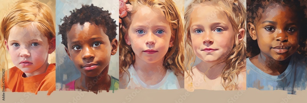 Collage of photos with different little children. Group of different children. Photo collage portrait of different kids smile close up isolated. Collection of different people and ethnicities
