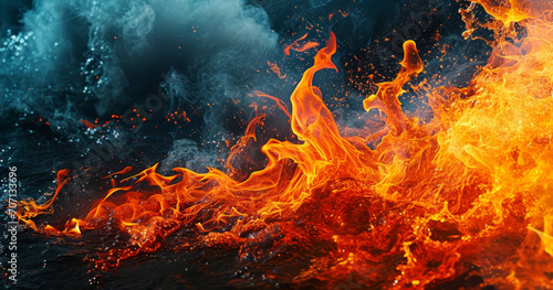 Red hot fire flames on black background as wallpaper header