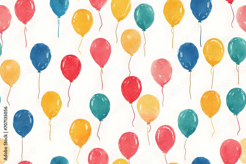 Watercolor seamless pattern with colorful balloons