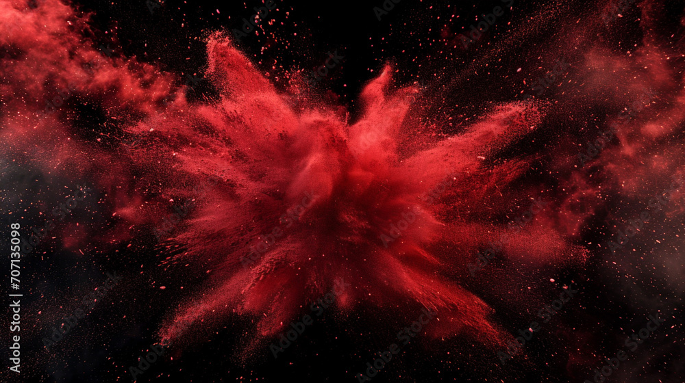 Red Powder Explosion on Black Background. Red Clouds - obrazy, fototapety, plakaty 