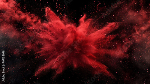 Red Powder Explosion on Black Background. Red Clouds photo