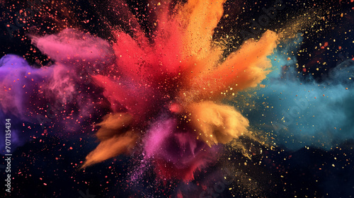 Image of Colorful Powder Explosion on Background. The unity of rainbow colors and the moment of explosion