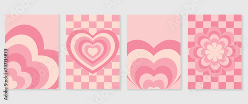 Happy Valentine's day love cover vector set. Romantic symbol wallpaper of geometric shape pattern, heart shaped icon. Love illustration for greeting card, web banner, package, cover, fabric. photo
