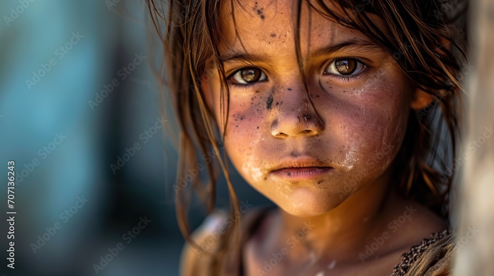 Portrait rapproché d'un enfant curieux, visage marqué par l'aventure Portrait rapproché d'un enfant curieux, visage marqué par l'aventure