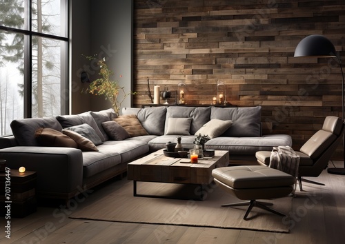 Intérieur moderne: Canapé gris, déco élégante, ambiance chaleureuse et sophistiquée photo