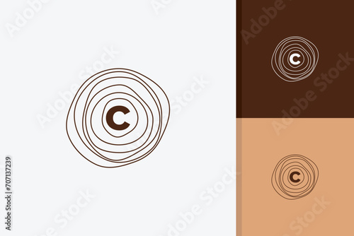 wood log logo with letter c design vector template