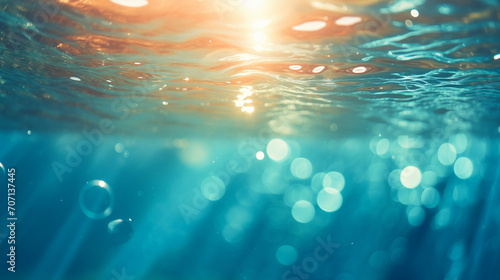 Underwater background with bubbles, Blur tropical sea water bokeh. Abstract sea water bokeh, Water of tropical sea, bokeh, background with bubbles, Ai generated image 