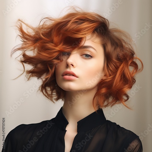 Coiffure volumineuse et stylée : Personne à la chevelure cuivrée ondulée