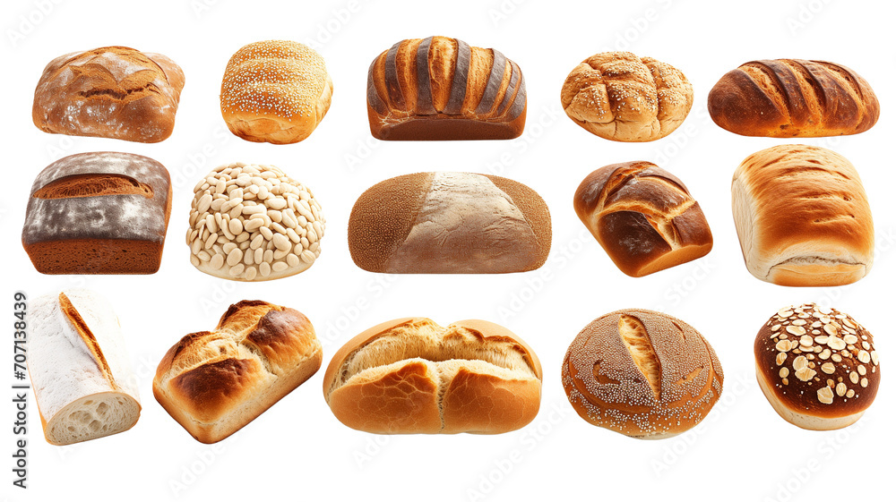 loaf of bread collection. Isolated transparent background loaf of bread collection. Isolated transparent background