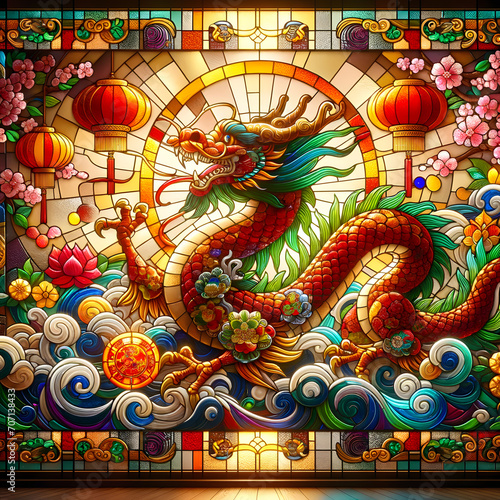 Stained glass chinese New year dragon