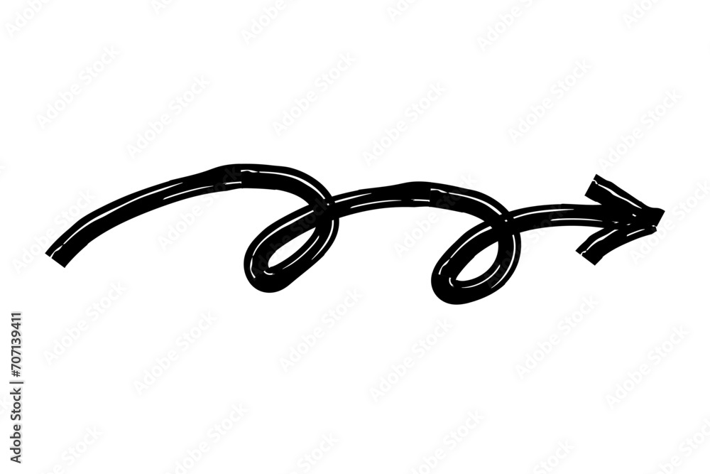 Hand drawn crayon chalk charcoal line arrow. curvy and wavy arrow isolated on white. squiggle or scribble stroke. Element for diagrams. Vector doodle marker. Freehand swirl circle grunge stroke. Hand drawn crayon chalk charcoal line arrow. curvy and wavy arrow isolated on white. squiggle or scribble stroke. Element for diagrams. Vector doodle marker. Freehand swirl circle grunge stroke.