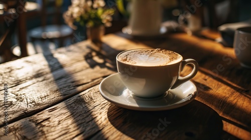 Tasse    caf   latte art sur une table