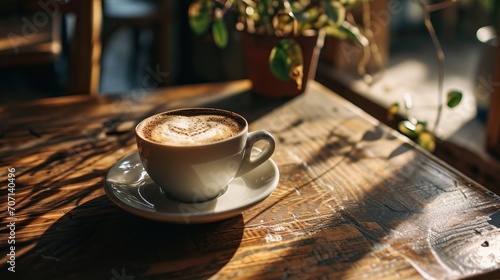 Tasse à café latte art sur une table photo