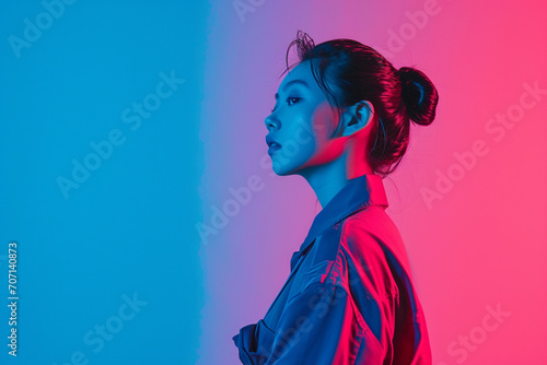 Young beautiful woman portrait isolated on color background 