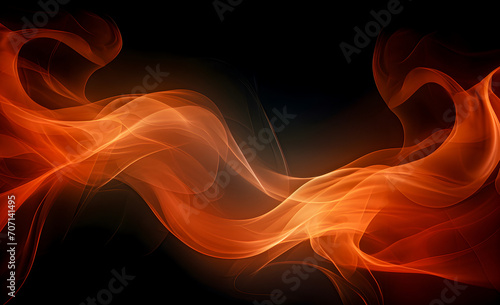Abstract beautiful patterns of billowing orange smoke on a dark background