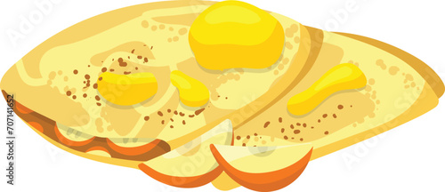 Pancake with butter and syrup, fluffy flapjack stack, breakfast food. Delicious, sweet morning meal, perfect brunch food vector illustration