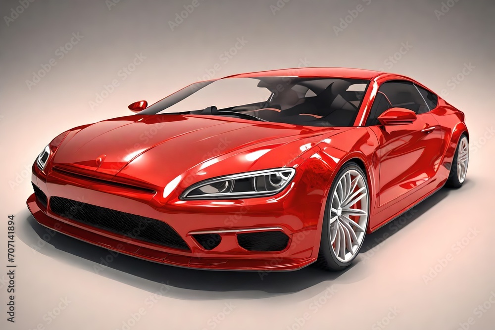 A 3D rendering of a vibrant red car isolated against a clean white background, showcasing its design and details with clarity.