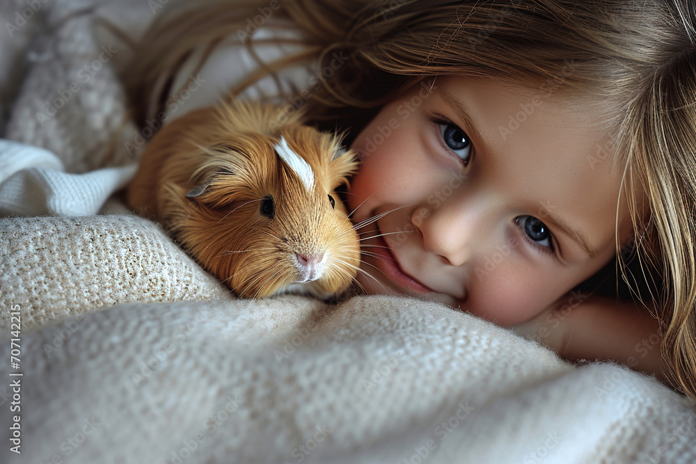Little girl play at home with hers guinea pig. Little girl play at home with hers guinea pig.