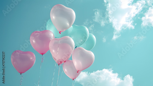 Helium air balloon in heart shape, blue sky. Valentine's day © Oksana