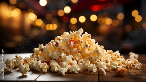 Popcorn Scattered on Table - Blurred Movie Theater