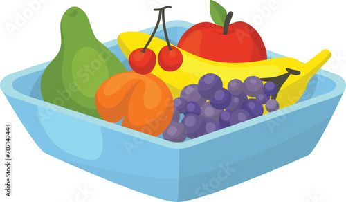 Bowl of assorted colorful fruits illustration. Healthy eating and vegetarian ...