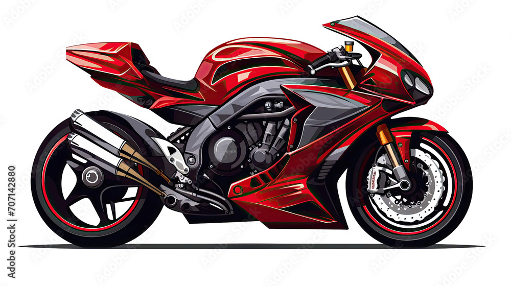 Red racing motorcycle on a transparent background
