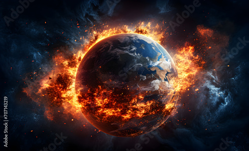 Earth on fire view from space with space copy