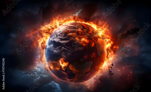 Earth on fire view from space with space copy