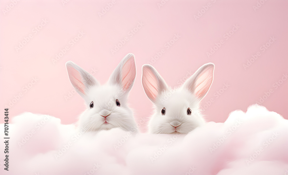 Two rabbits, on a pink background. Two rabbits, on a pink background.