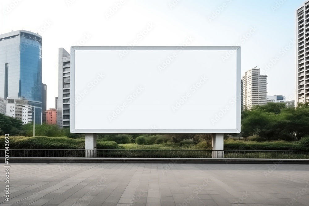 Fototapeta premium Blank street billboard for mockup. Large billboard next to the sidewalk