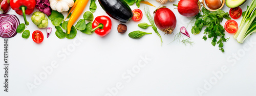 vegetables on white background top view place for text