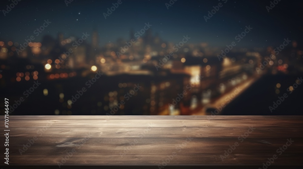 empty table dark top with blur background of town, Advertisement, Print media, Illustration, Banner, for website, copy space, for word, template, presentation