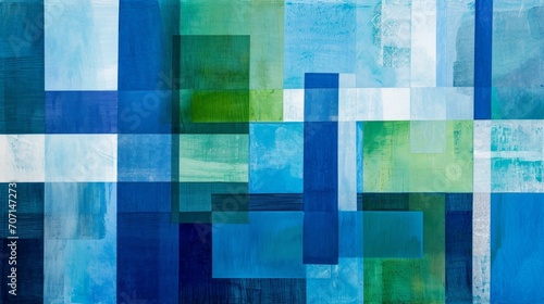  blue green Watercolor background, rectangular square geometric shapes 