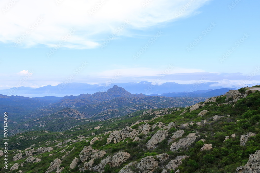 Naklejka premium Wild mountainous coastline in north Corsica near Saint-Florent, France