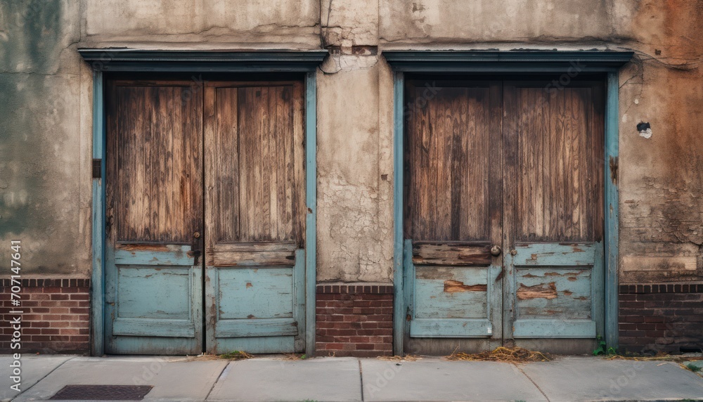 Two Open Blue Doors on Old Building
