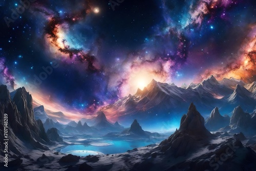 Imagine a dreamlike cosmic landscape featuring a whimsical galaxy with swirling stars and a magical nebula.