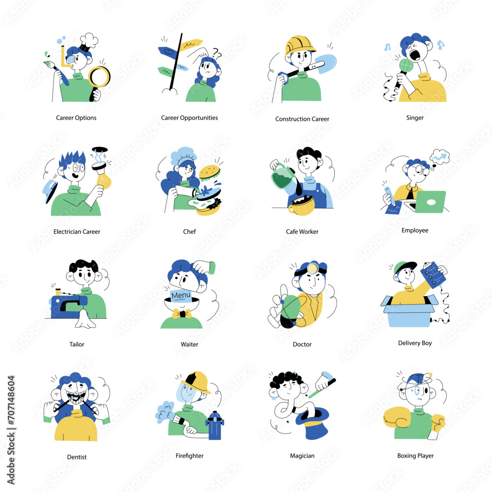 Set of Career Choices Hand Drawn Mini Illustrations
Set of Career Choices Hand Drawn Mini Illustrations