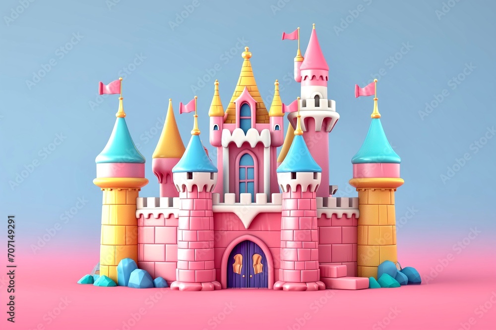 Magic Pink Princess Castle. Cartoon Style. Children’s game, fantasy. For games. Toy. Fairy-tale design. Illustration for children’s book. 3D colourful Image. Isolated Magic Pink Princess Castle. Cartoon Style. Children’s game, fantasy. For games. Toy. Fairy-tale design. Illustration for children’s book. 3D colourful Image. Isolated