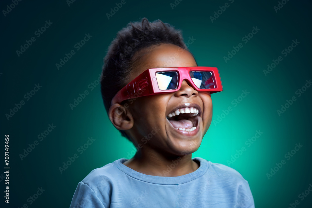 Child's Delight in 3D Glasses. Generative AI Child's Delight in 3D Glasses. Generative AI