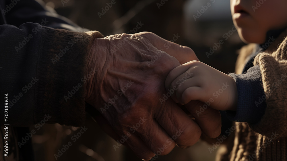 Obraz premium Young Child Holding Elderly Hand