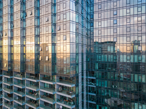 Istanbul's glass and concrete skyscrapers, home to offices, hotels, and residential complexes. Aerial drone view