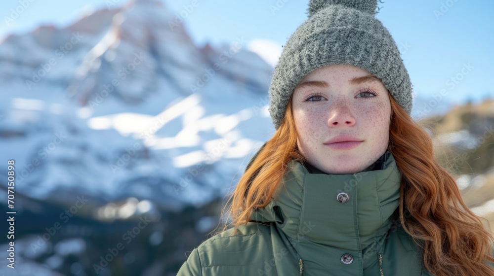 Adventurous young woman in hiking gear, with a stunning mountainous backdrop. Adventurous young woman in hiking gear, with a stunning mountainous backdrop.