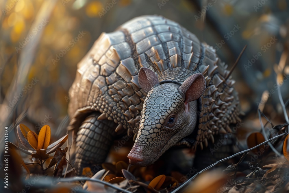 Majestic armored pangolin amidst autumn leaves in a forest habitat, showcasing unique wildlife and conservation themes.
Majestic armored pangolin amidst autumn leaves in a forest habitat, showcasing unique wildlife and conservation themes.