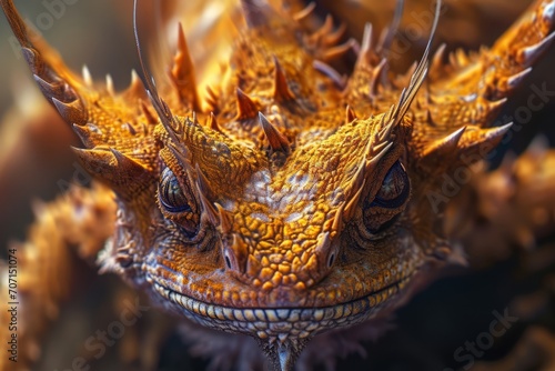 Striking close-up of an exotic horned lizard with vivid textures, perfect for nature and wildlife enthusiasts.