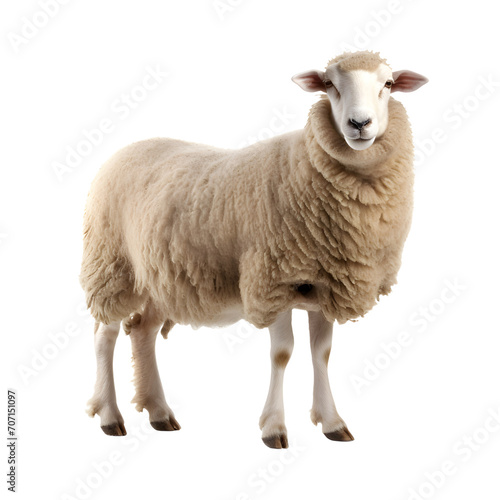 Cute Sheep standing isolated on white or transparent background